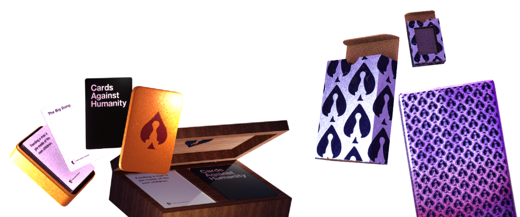 Various Ad Magic packaging options: custom cards, wooden boxes, tuck and window boxes, and two part boxes.